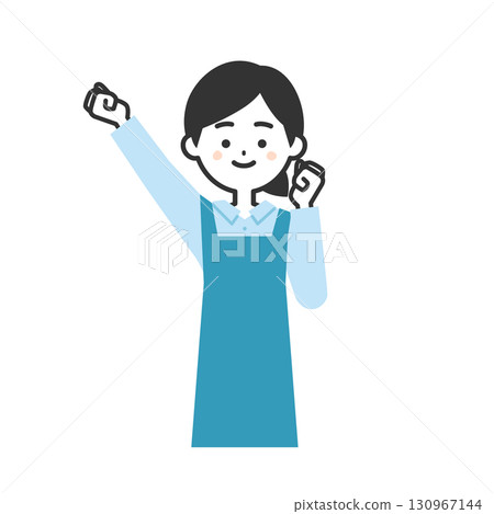 身穿圍裙的女子揮拳的插圖 130967144