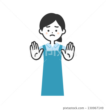 一位穿著圍裙、雙手拿著某物的女人的插圖 一位穿著圍裙、雙手拿著某物的女人的插圖 130967149
