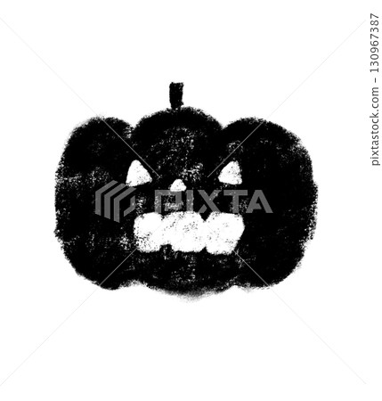 Cute hand-drawn pumpkin, Halloween, crayon-style, black and white 130967387