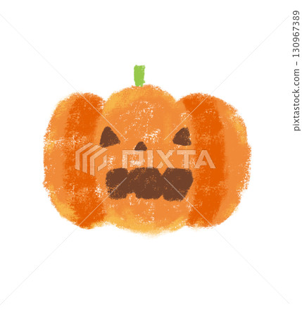 Cute hand-drawn pumpkin, Halloween, crayon-style, orange 130967389