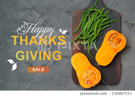 Seasonal sale features butternut squash and green beans for Thanksgiving celebration Seasonal sale features butternut squash and green beans for Thanksgiving celebration 130967551