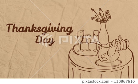 Celebration of Thanksgiving Day with festive table setup and decorations 130967610