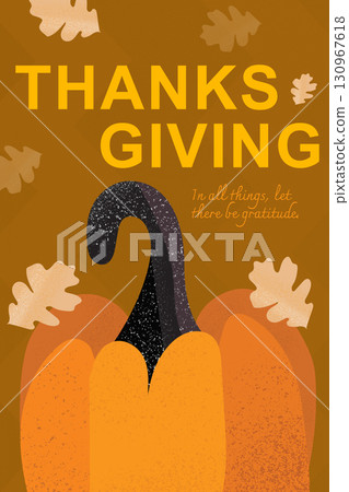 Festive autumn decoration featuring a pumpkin and autumn leaves for Thanksgiving celebration 130967618