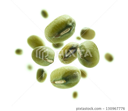 Green mash levitates on a white background 130967776