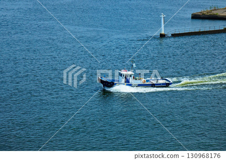 View of a transport ship from the Shin Nihonkai Ferry "Azalea" departing from Niigata Port 130968176