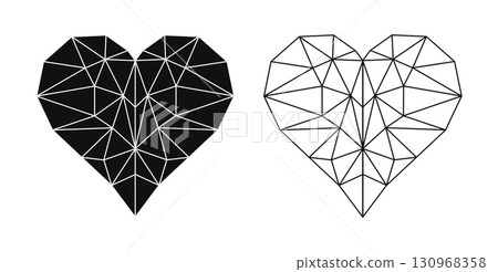 Polygon heart vector. Geometric low poly heart shape, wireframe and solid style Polygon heart vector. Geometric low poly heart shape, wireframe and solid style 130968358