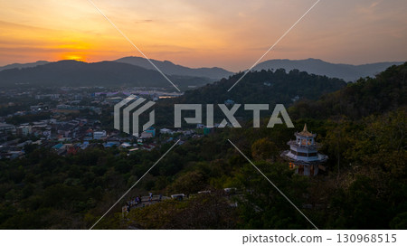 Aerial view of scenery Sunset Over Khao Rang viewpoint. Aerial view of scenery Sunset Over Khao Rang viewpoint. 130968515