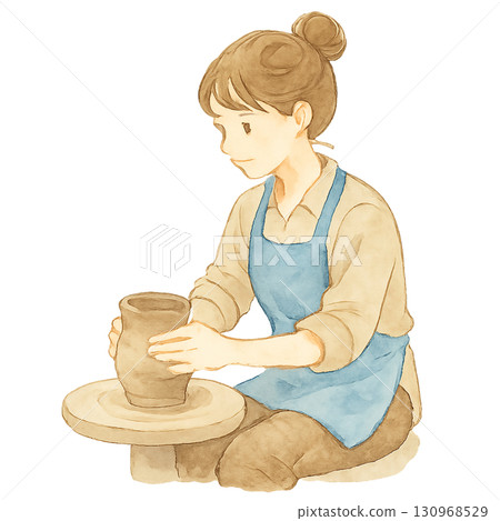 陶瓷藝術女性水彩插圖 陶瓷藝術女性水彩插圖 130968529