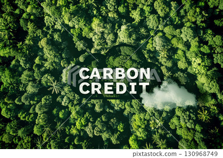 Earth day Low CO2 emissions aerial forest view with big data for global green growth Net zero waste. carbon credit text concept. 130968749