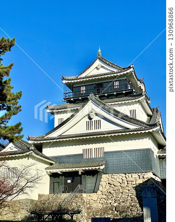 在藍色新年天空下仰望岡崎城塔(愛知縣岡崎市岡崎城公園) 在藍色新年天空下仰望岡崎城塔(愛知縣岡崎市岡崎城公園) 130968866