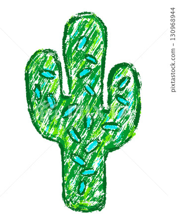 Chalk drawing of a green cactus. Hand drawn crayon scribble style illustration with playful and cheerful mood. Chalk drawing of a green cactus. Hand drawn crayon scribble style illustration with playful and cheerful mood. 130968944