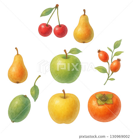 Autumn fruits and rose hips watercolor set (transparent) 130969002