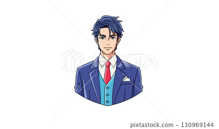 Handsome Anime Man in Stylish Business Suit 130969144