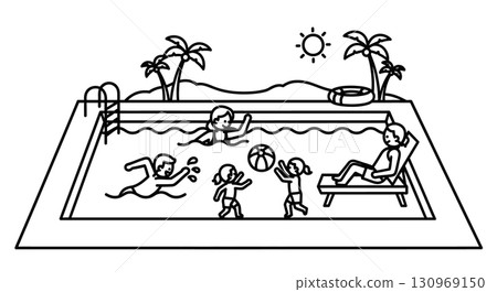 Happy Family Enjoying Summer Pool Day 130969150