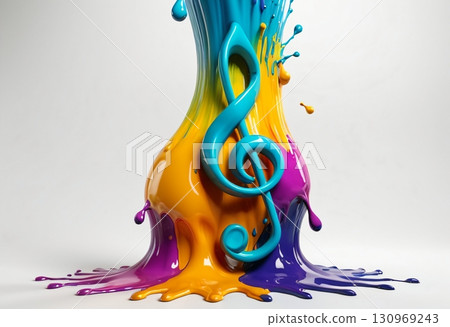 Treble music note surrounded by colorful paint splash 130969243