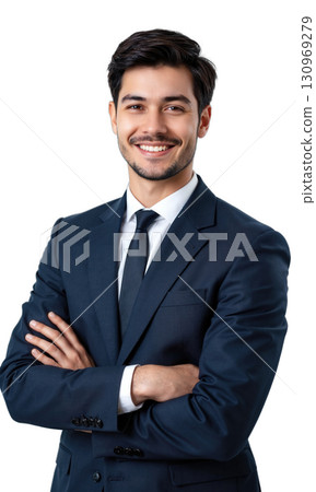 Man Suit Elegant. A young Caucasian man with short dark hair, wearing a dark blue suit and white shirt (no Man Suit Elegant. A young Caucasian man with short dark hair, wearing a dark blue suit and white shirt (no 130969279