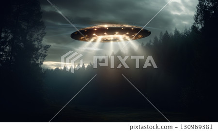 A ufo emitting a mysterious, ethereal glow 130969381