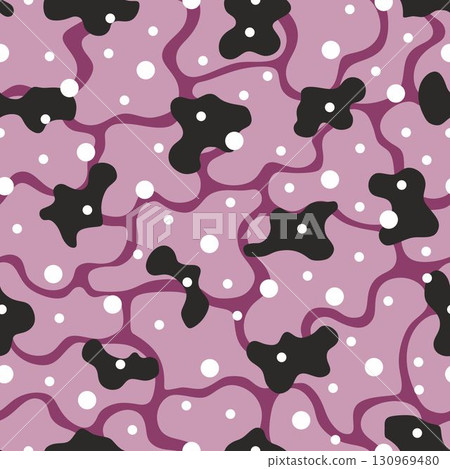 Colorful abstract violet doodle shape seamless pattern. Creative minimalist style art background, trendy design with basic shapes. Modern color wallpaper print backdrop. 130969480