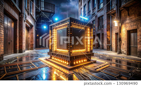 Futuristic AI Chip on Reflective Surface with Copy Space. AI themed Background. Generated Image 130969490