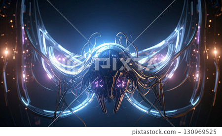 Neural Network Abstract Lines in Blue and Purple Glow. AI themed Background. Generated Image 130969525