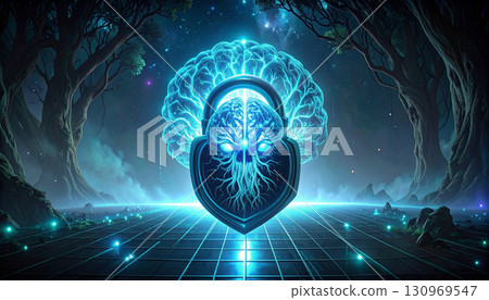 Artificial Intelligence Symbol Inside a Digital Lock. AI themed Background. Generated Image 130969547