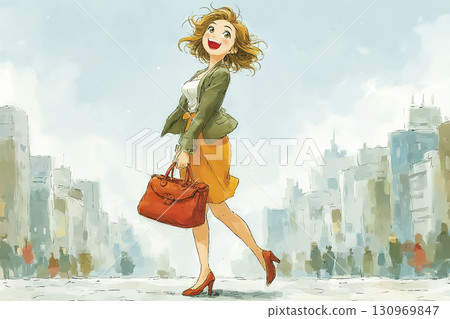 Businesswoman working in the city commuting 130969847