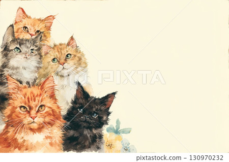 Three kittens painted in watercolor 130970232