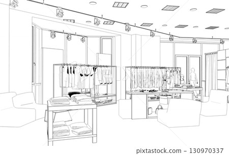 shopping mall, contour visualization, 3D illustration, sketch, outline shopping mall, contour visualization, 3D illustration, sketch, outline 130970337