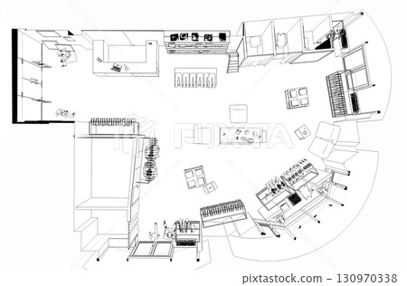 shopping mall, contour visualization, 3D illustration, sketch, outline shopping mall, contour visualization, 3D illustration, sketch, outline 130970338