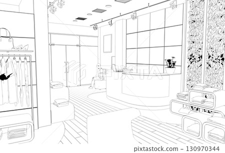 shopping mall, contour visualization, 3D illustration, sketch, outline shopping mall, contour visualization, 3D illustration, sketch, outline 130970344