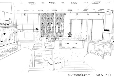 shopping mall, contour visualization, 3D illustration, sketch, outline shopping mall, contour visualization, 3D illustration, sketch, outline 130970345