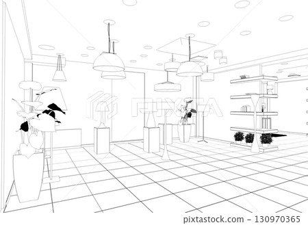 shopping mall, contour visualization, 3D illustration, sketch, outline shopping mall, contour visualization, 3D illustration, sketch, outline 130970365