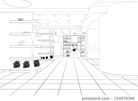 shopping mall, contour visualization, 3D illustration, sketch, outline shopping mall, contour visualization, 3D illustration, sketch, outline 130970366