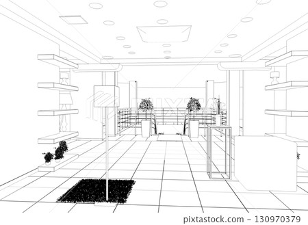 shopping mall, contour visualization, 3D illustration, sketch, outline shopping mall, contour visualization, 3D illustration, sketch, outline 130970379