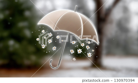 Decorative umbrella with flowers in a serene outdoor setting in spring 130970394