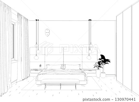 interior contour visualization, 3D illustration, sketch, outline interior contour visualization, 3D illustration, sketch, outline 130970441