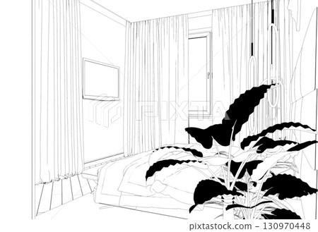 interior contour visualization, 3D illustration, sketch, outline 130970448