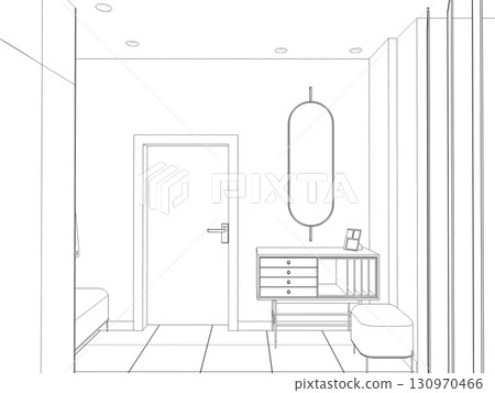 interior contour visualization, 3D illustration, sketch, outline 130970466