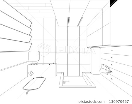 interior contour visualization, 3D illustration, sketch, outline 130970467