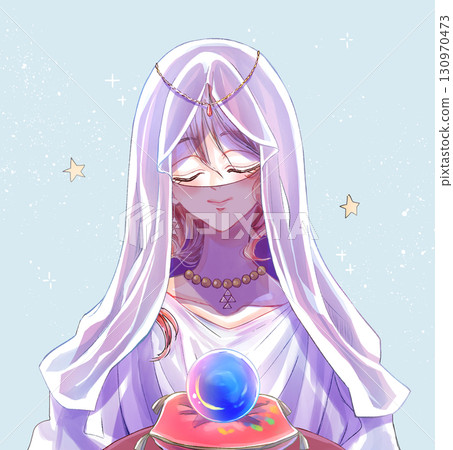 Female fortune teller with a crystal ball, Veil 130970473