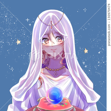 Female fortune teller with a crystal ball, Veil Female fortune teller with a crystal ball, Veil 130970474