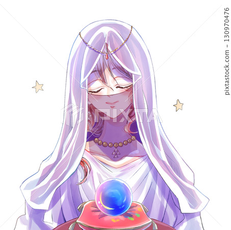 帶著水晶球、面紗的女算命師 帶著水晶球、面紗的女算命師 130970476