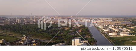 aerial shot showcasing its chemical petrochemical and port industries aerial shot showcasing its chemical petrochemical and port industries 130970511