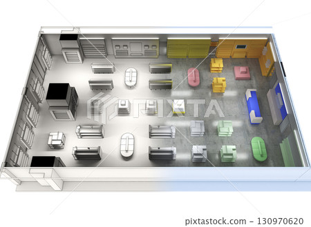 shopping mall, interior visualization, 3D illustration 130970620