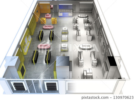 shopping mall, interior visualization, 3D illustration shopping mall, interior visualization, 3D illustration 130970623
