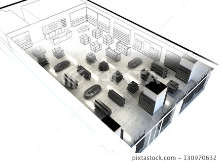 shopping mall, interior visualization, 3D illustration 130970632
