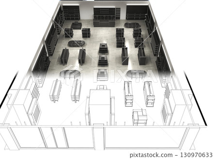 shopping mall, interior visualization, 3D illustration 130970633