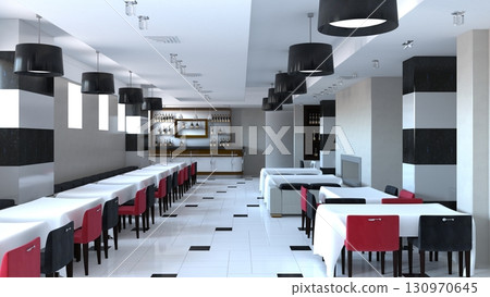 restaurant, interior visualization, 3D illustration 130970645
