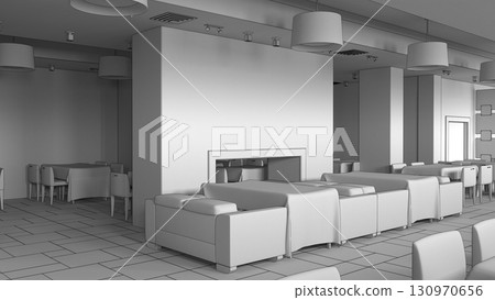 restaurant, interior visualization, 3D illustration 130970656