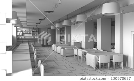 restaurant, interior visualization, 3D illustration restaurant, interior visualization, 3D illustration 130970657